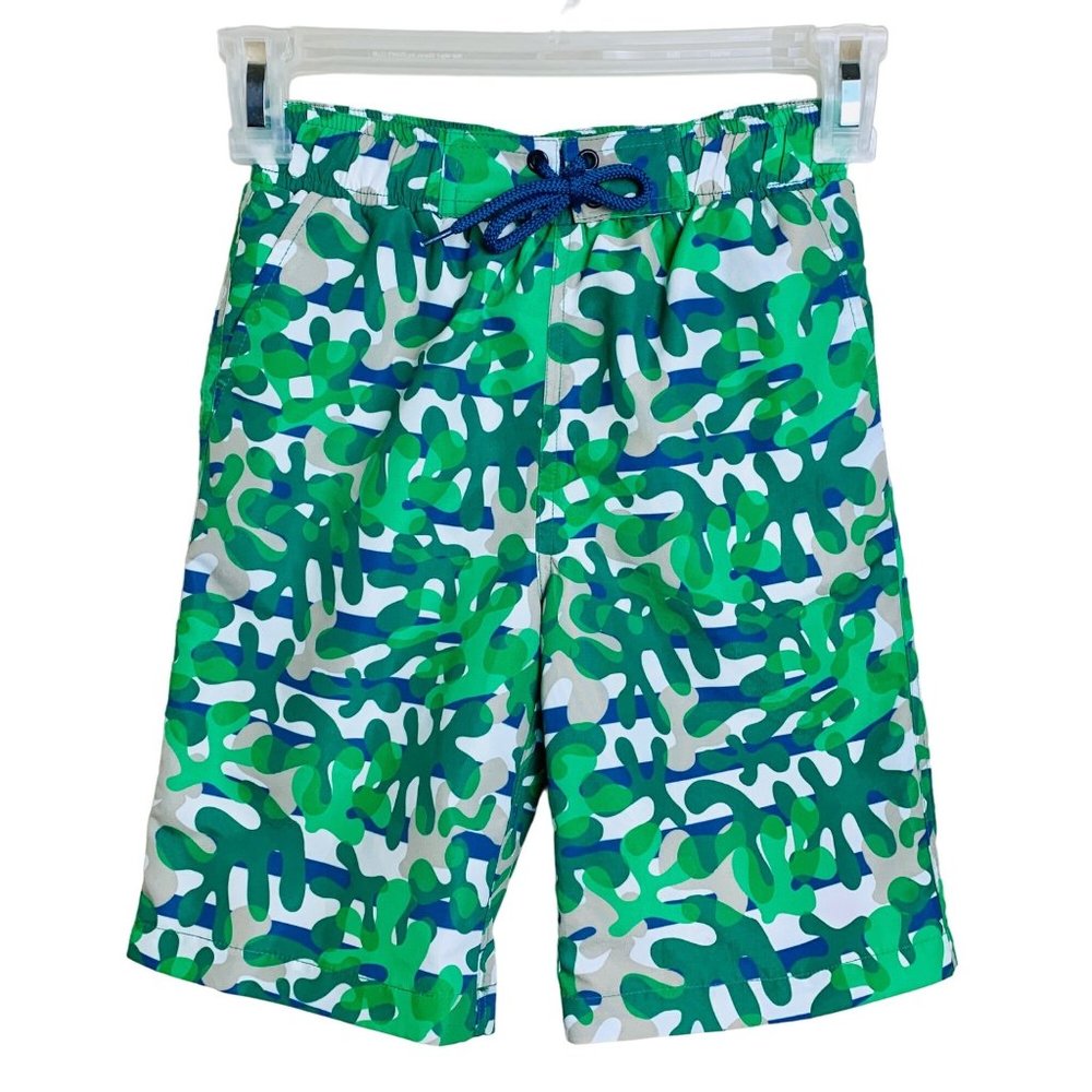 Stella McCartney Kids Green Striped Camo Print Swim Trunks Size 5 years